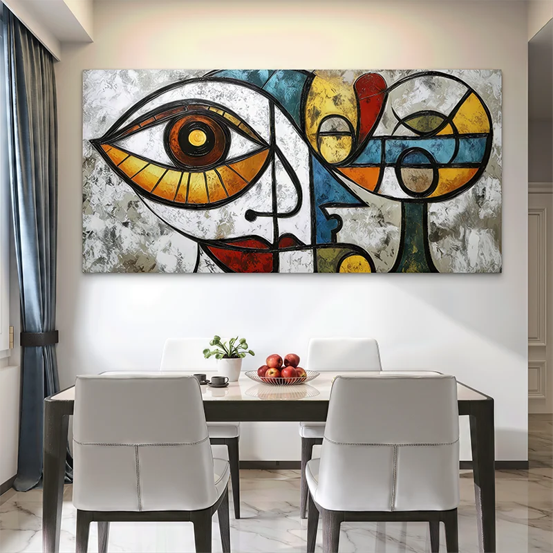 Œuvre d’art moderne colorée style cubiste pour décoration de salon