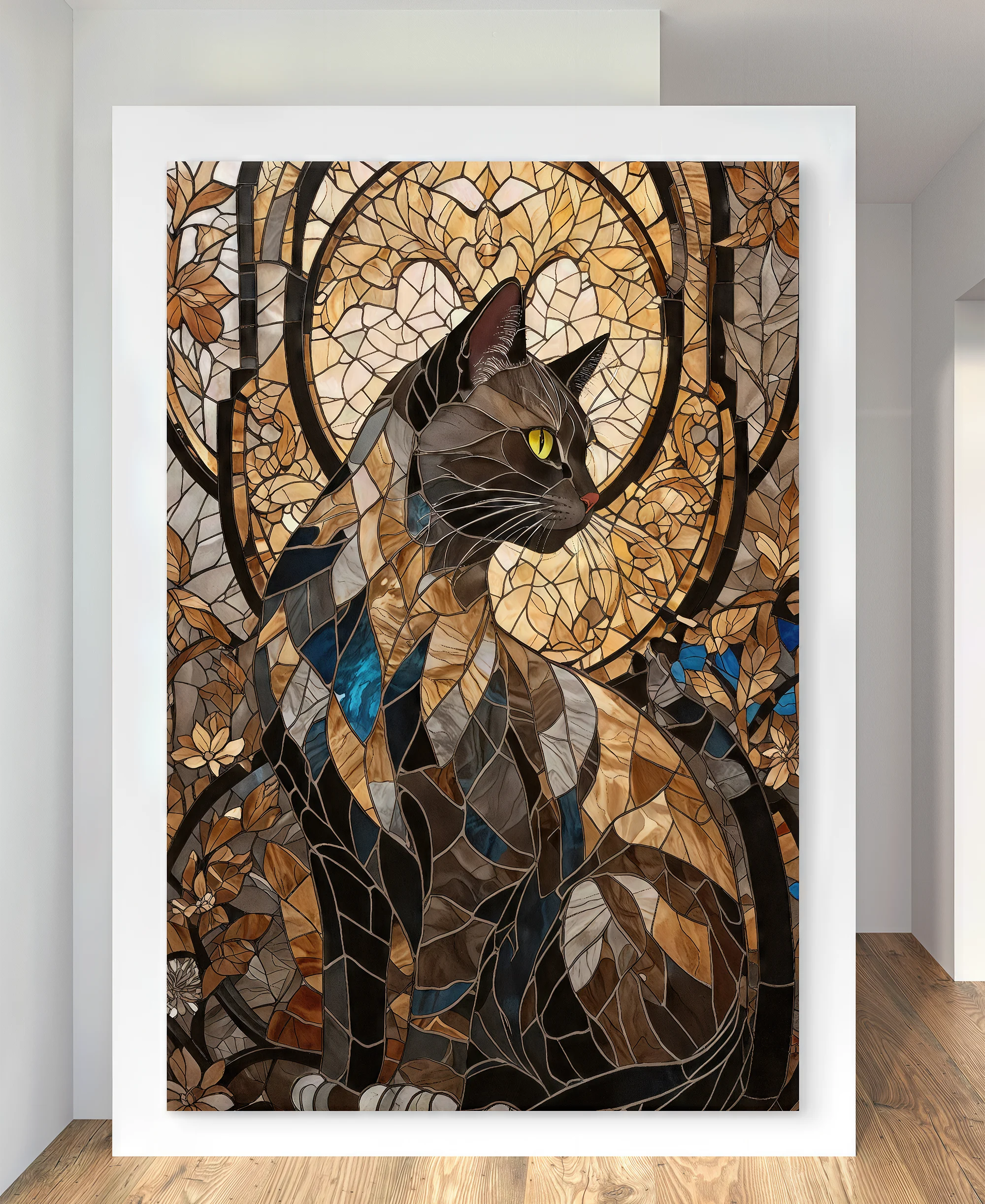 Œuvre murale féline avec effet mosaïque colorée