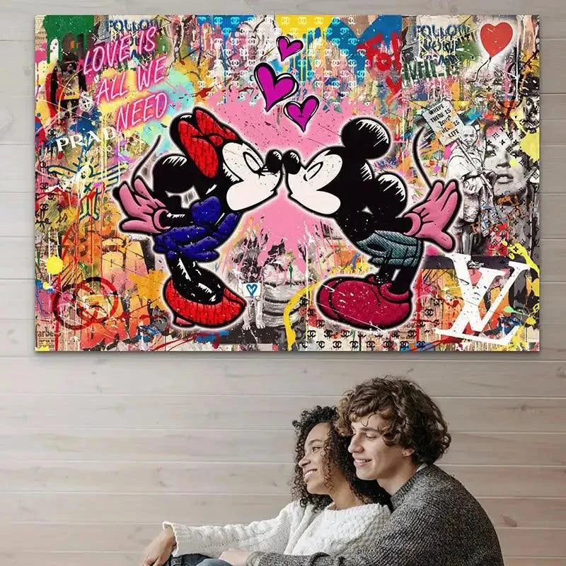 Tableau Pop Art Mickey Minnie I love you