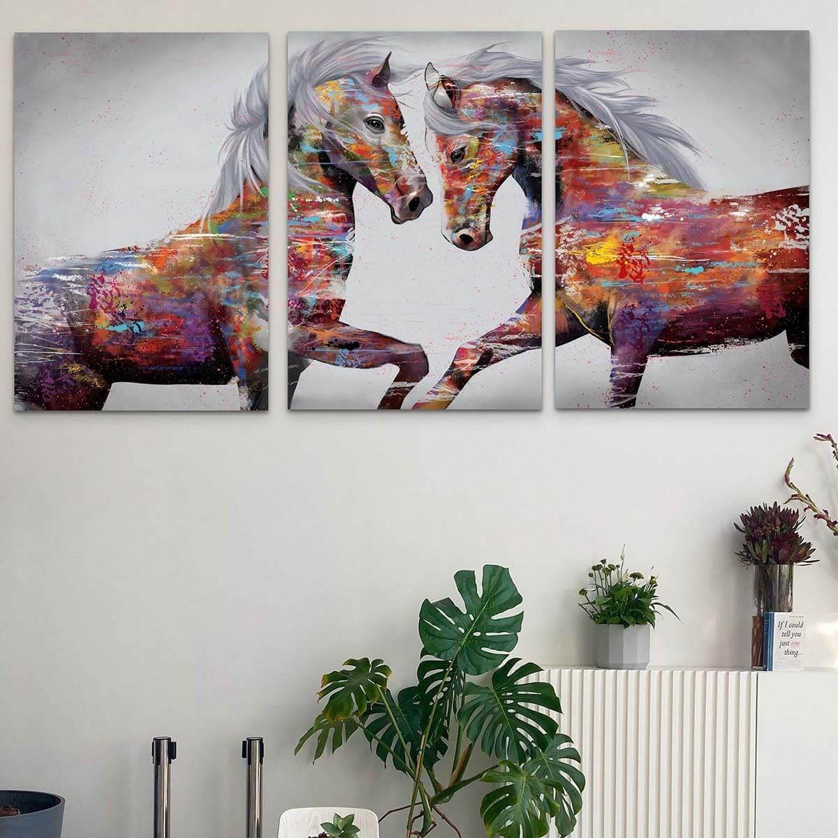 Tableau Cheval Coloré 3 Parties - Montableaudeco
