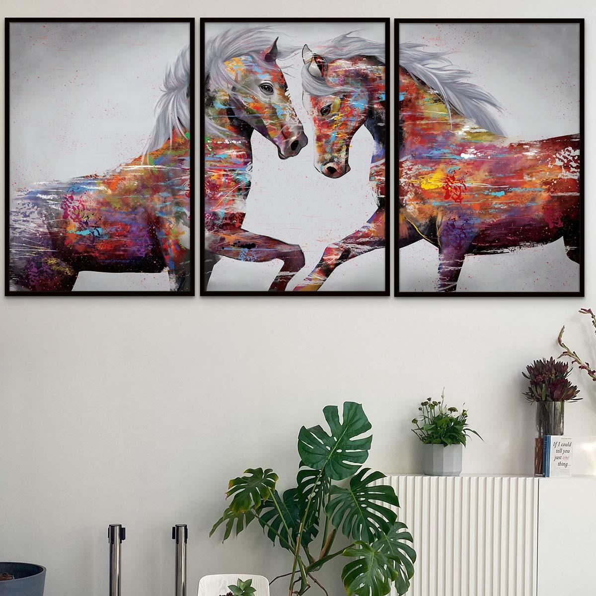 Tableau Cheval Coloré 3 Parties - Montableaudeco