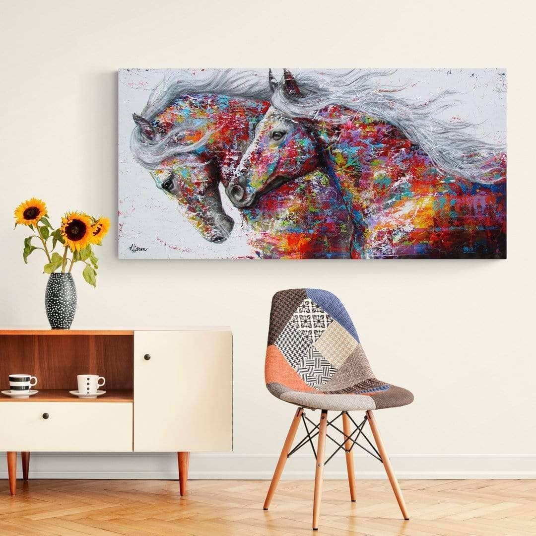 Tableau Cheval Coloré Les Chevaux Moderne - Montableaudeco