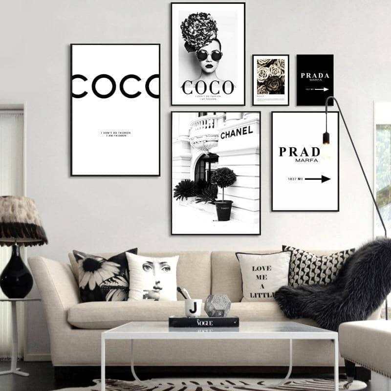 Ensemble d’affiches premium de 5 | Prada | Photo salon | Cadeau de  déménagement | noir et blanc | 3x DIN A4 et 2x DIN A3, sans cadre photo