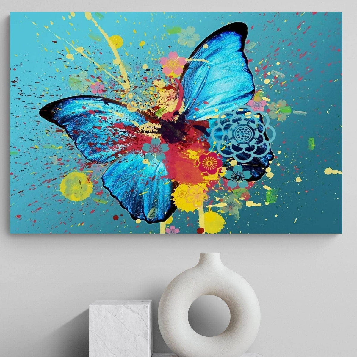 Luxe bleu or papillon Impression sur Toile Affiche Decoration