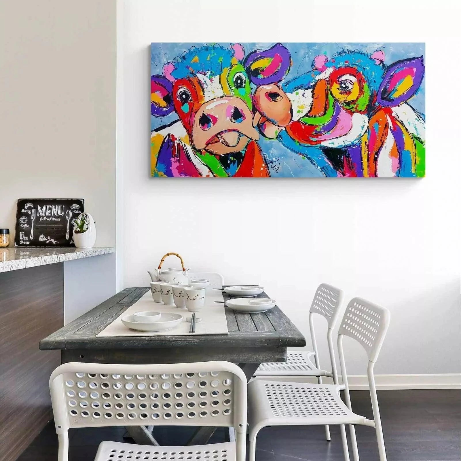 Tableau Vache Colorée Le Kiss - Montableaudeco