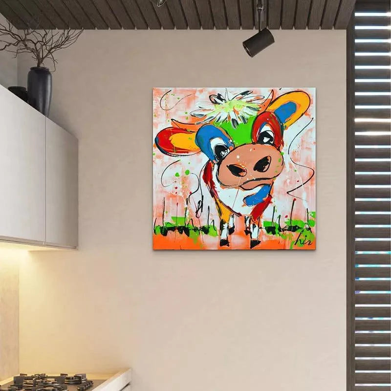 Tableau Vache Colorée Le Petit Veau - Montableaudeco