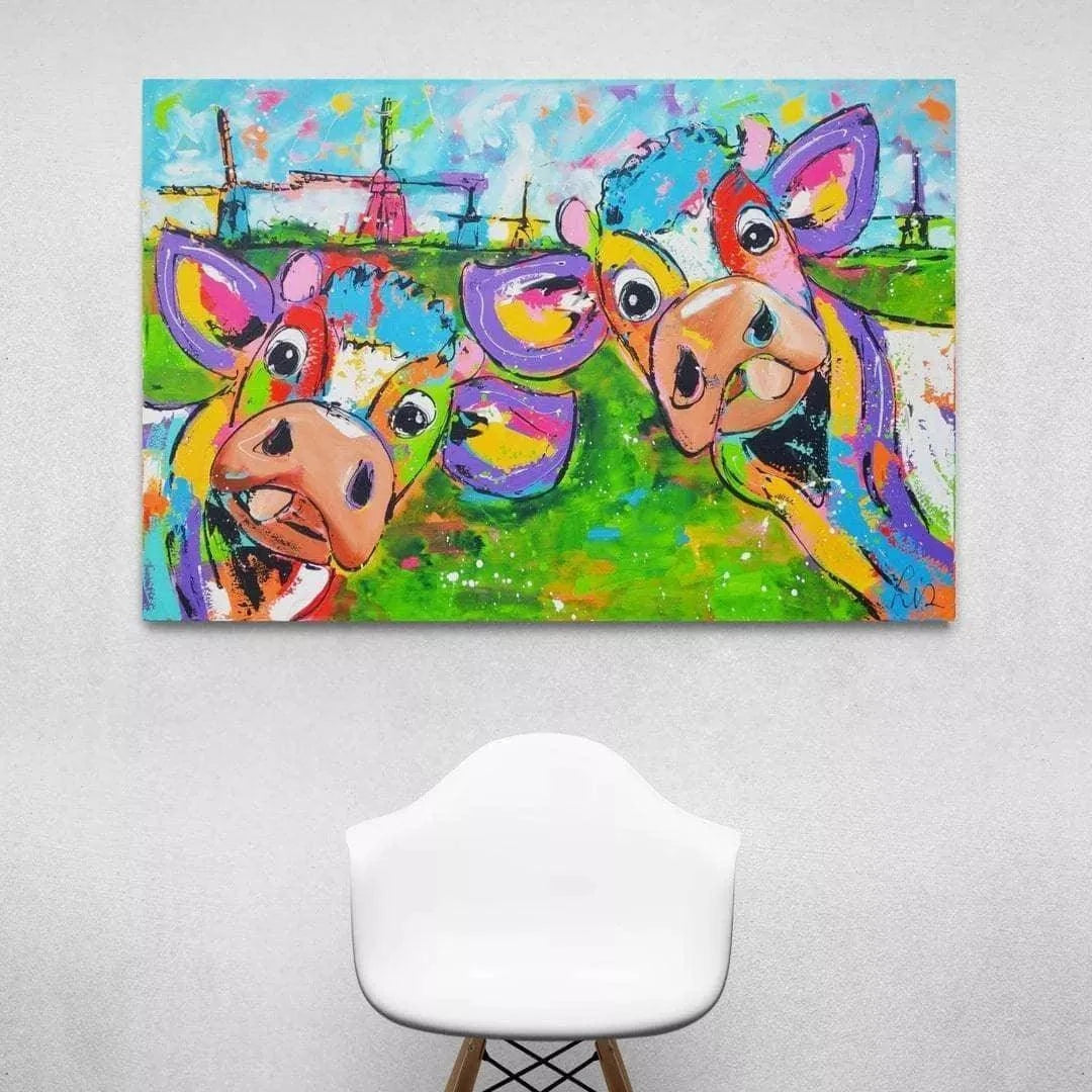 Tableau Vache Colorée Les Copines - Montableaudeco