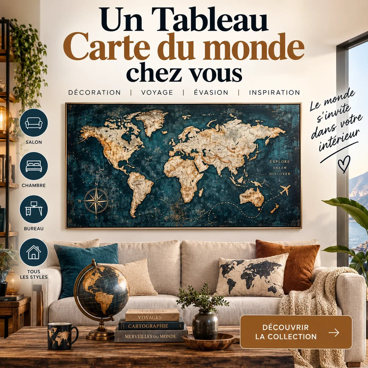 Un Tableau Carte du monde chez vous