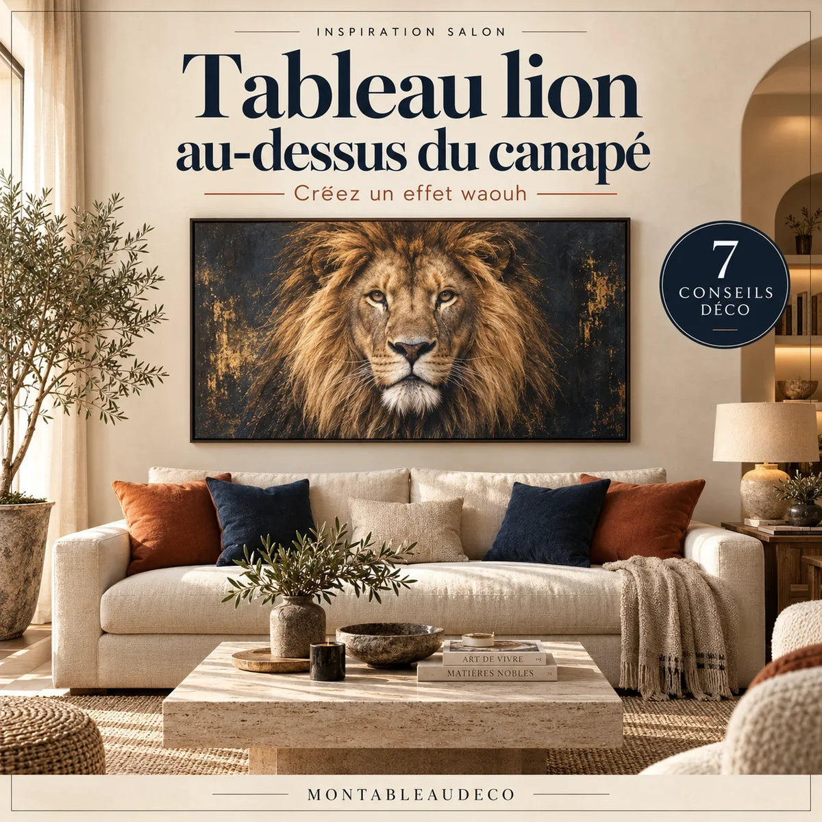 Tableau lion au-dessus du canapé : 7 conseils pour un effet waouh