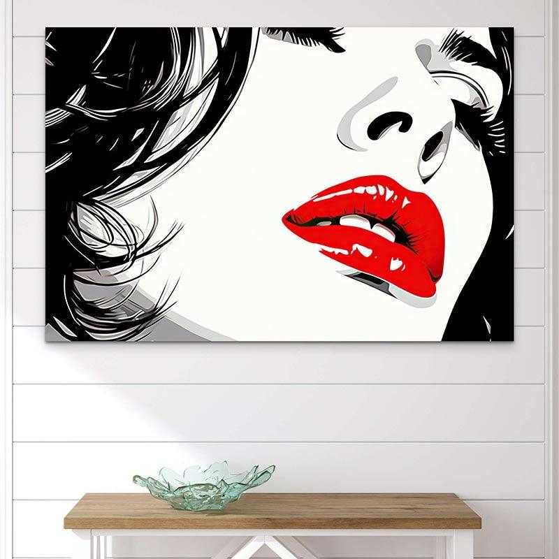 Tableau Femme noir et blanc lèvres rouge - Montableaudeco