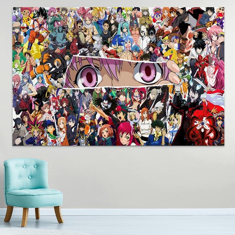 Anime Manga Impression sur Toile intissee 5 Parties Tableau Tableaux  Decoration Murale - 100x50cm,Avec cadre[316]