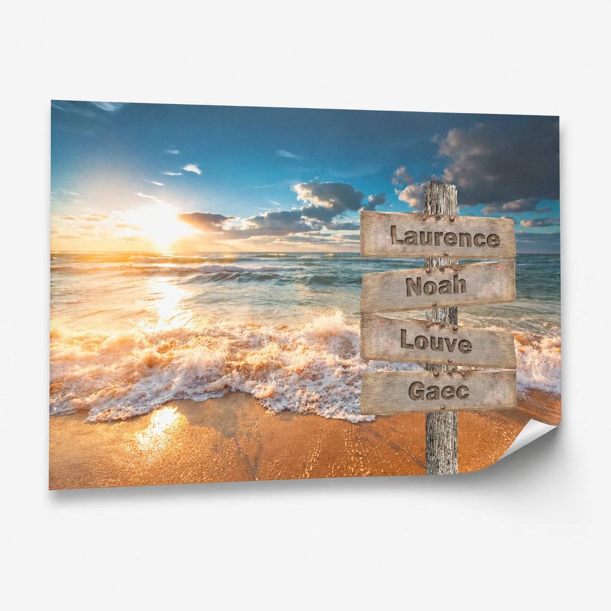 Tableau Prénoms Famille Bord de Plage - 40x60cm / Affiche sans cadre - Toile Imprimée