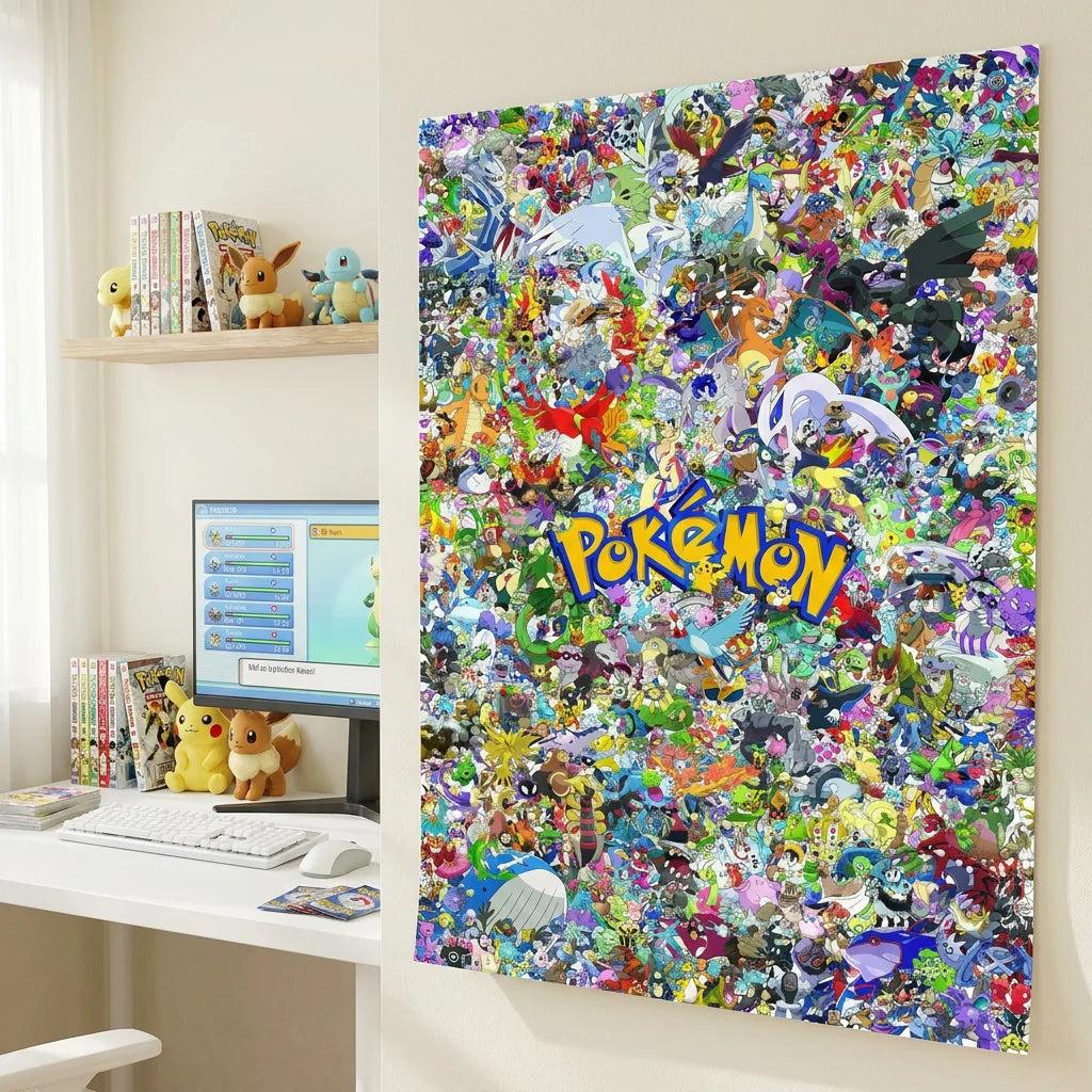 Affiche Pokémon Attrapez les tous avec univers coloré