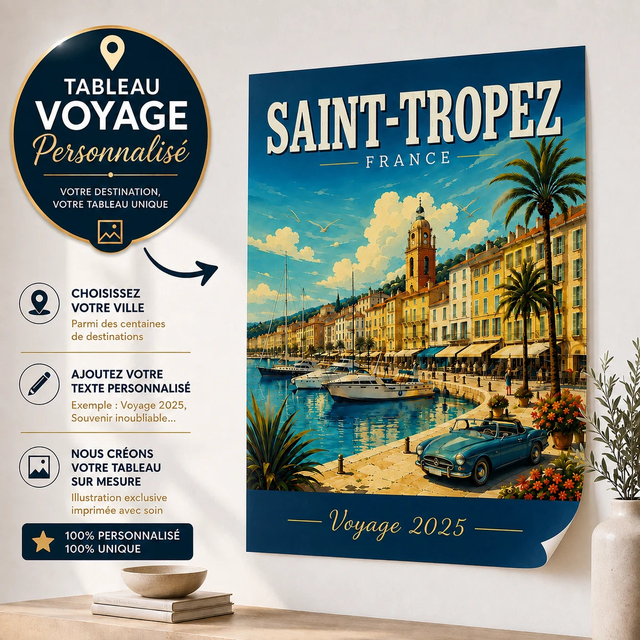 Affiche Voyage Personnalisée – ville, pays et texte au choix