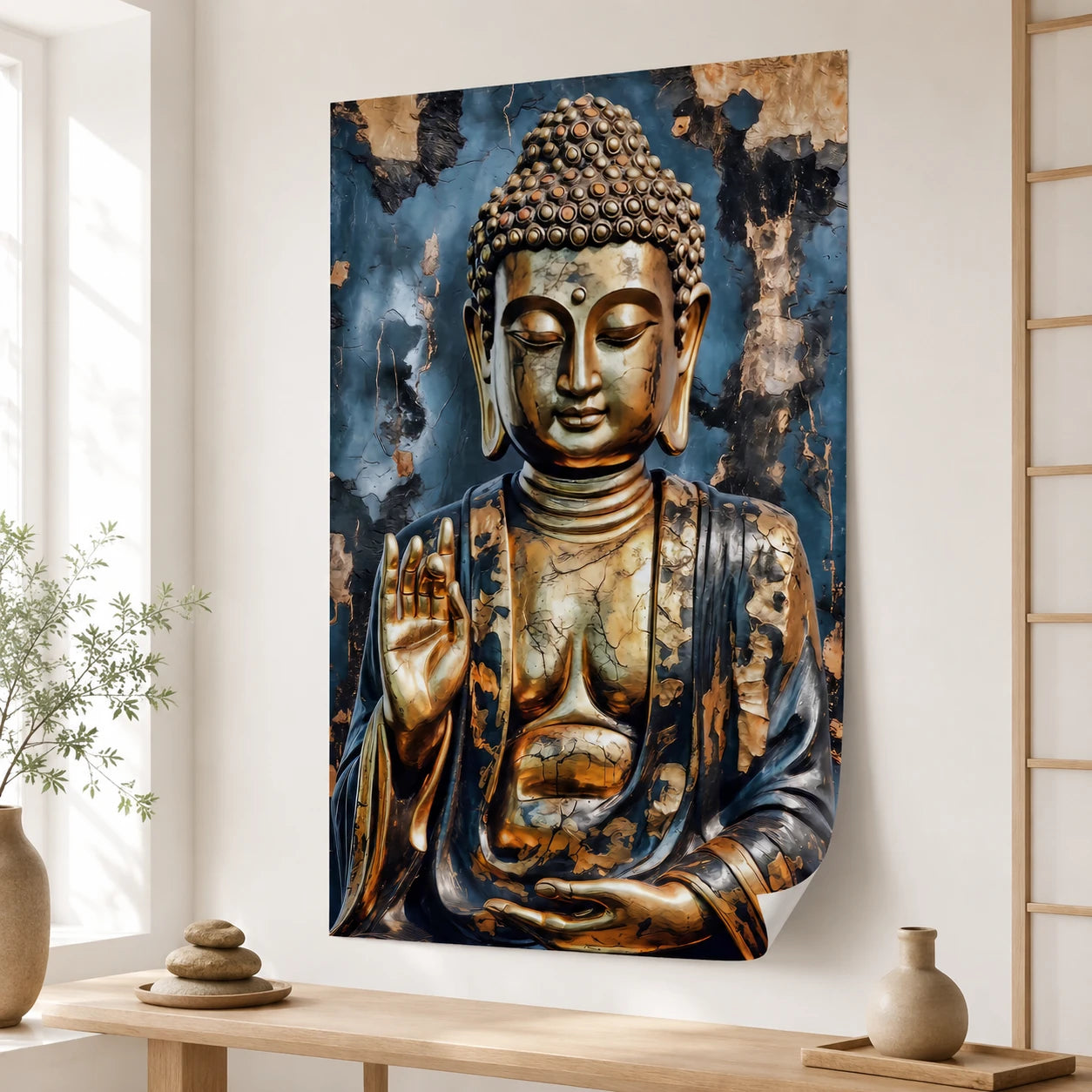Affiche sans cadre Bouddha Doré avec coin inférieur droit courbé