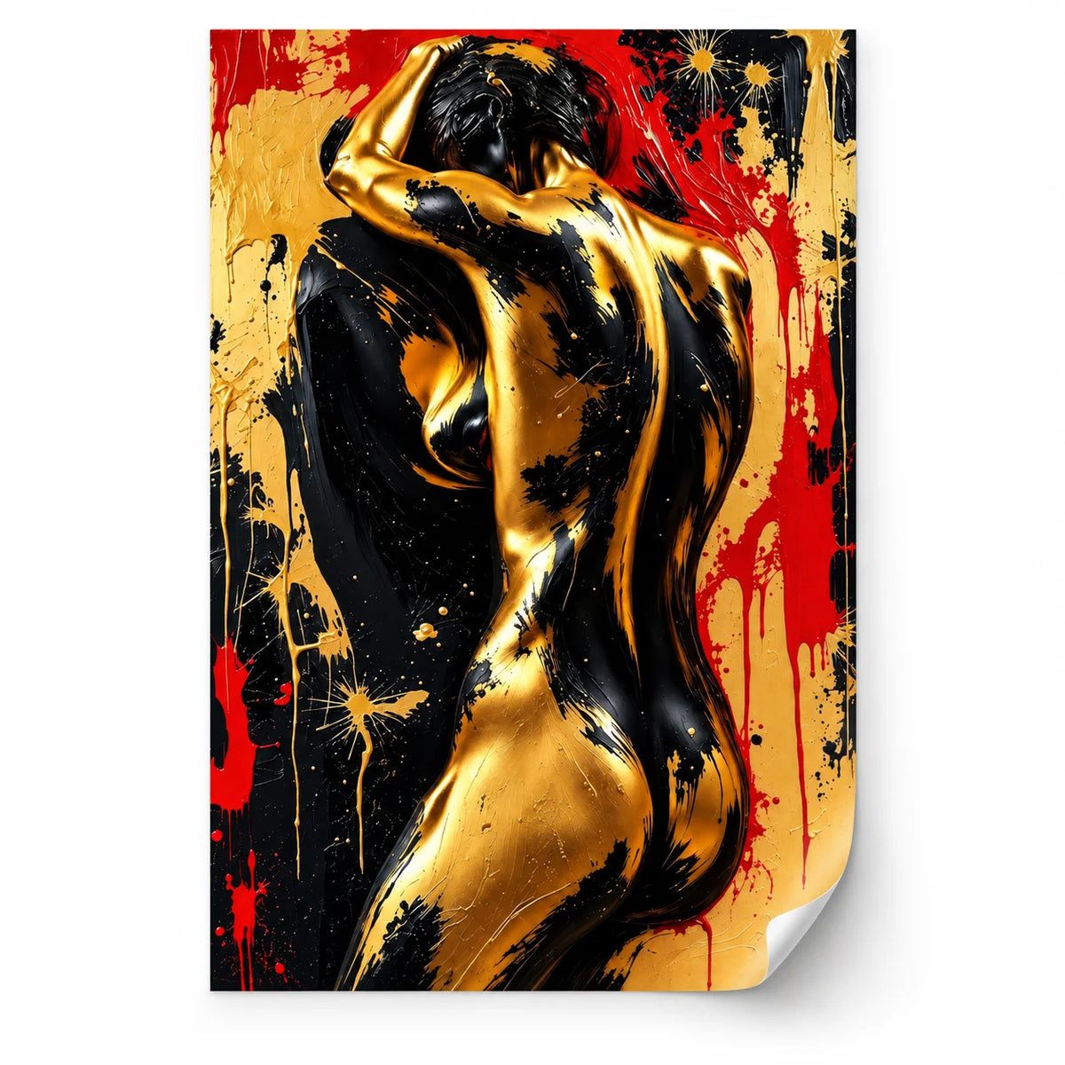 Affiche sans cadre femme dorée art contemporain rouge et noir