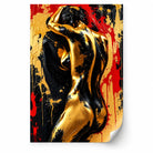 Affiche sans cadre femme dorée art contemporain rouge et noir
