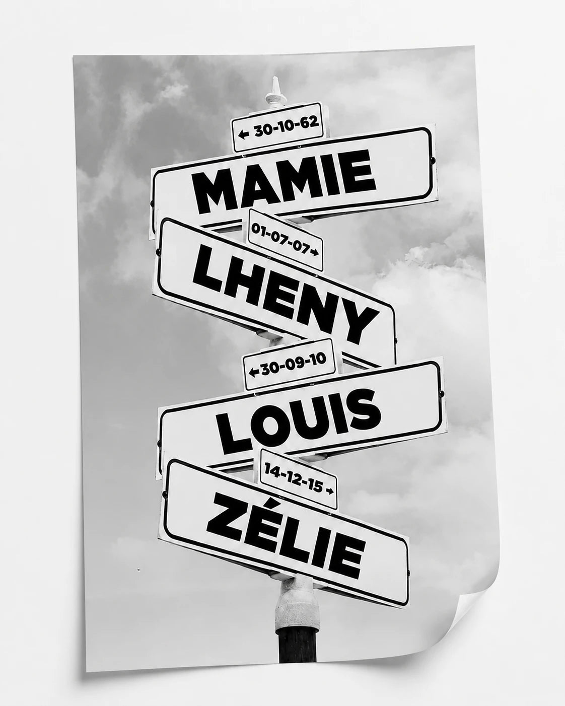 Tableau Personnalisé Prénoms Intersection - 40x60cm / Noir et Blanc / Affiche sans cadre - Tableau personnalisé