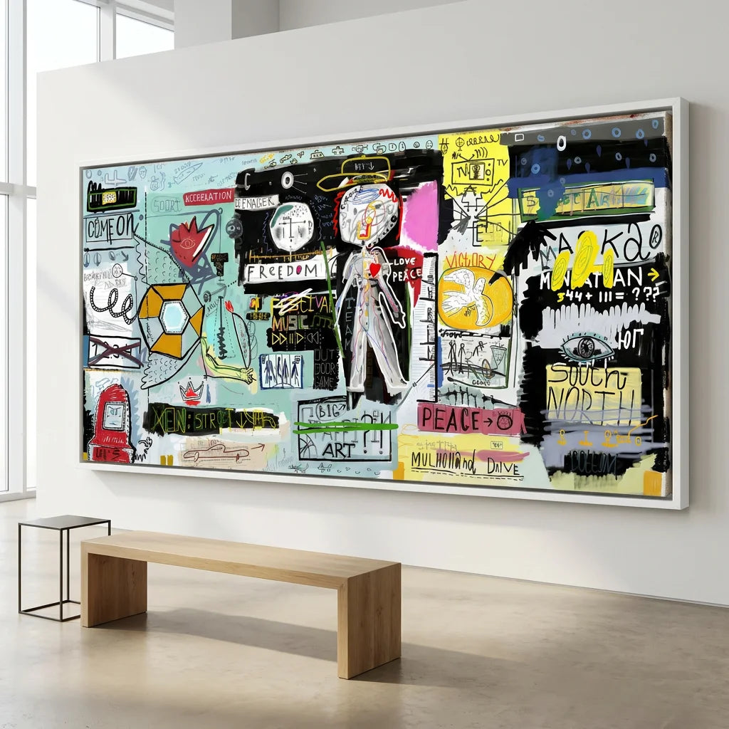 Tableau Street Art Basquiat In Italia - 100x50cm / Cadre blanc - Tableau Street Art