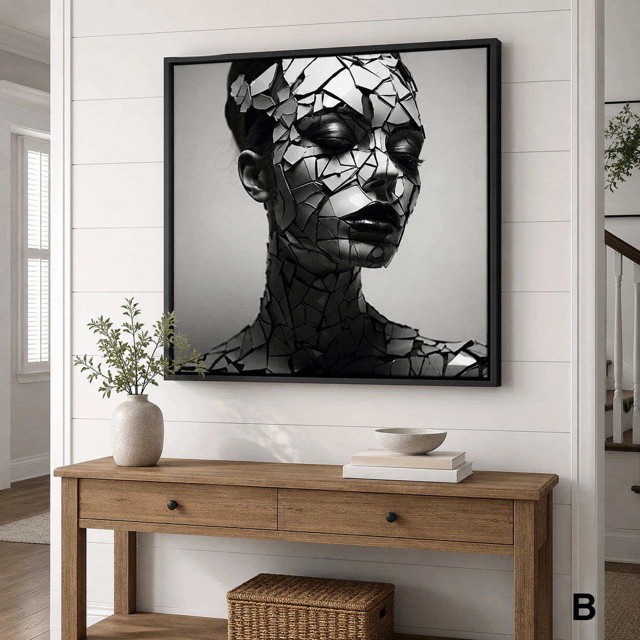 Tableau Moderne Femme Destruction - 40x40cm / Cadre noir / B - Tableau Moderne