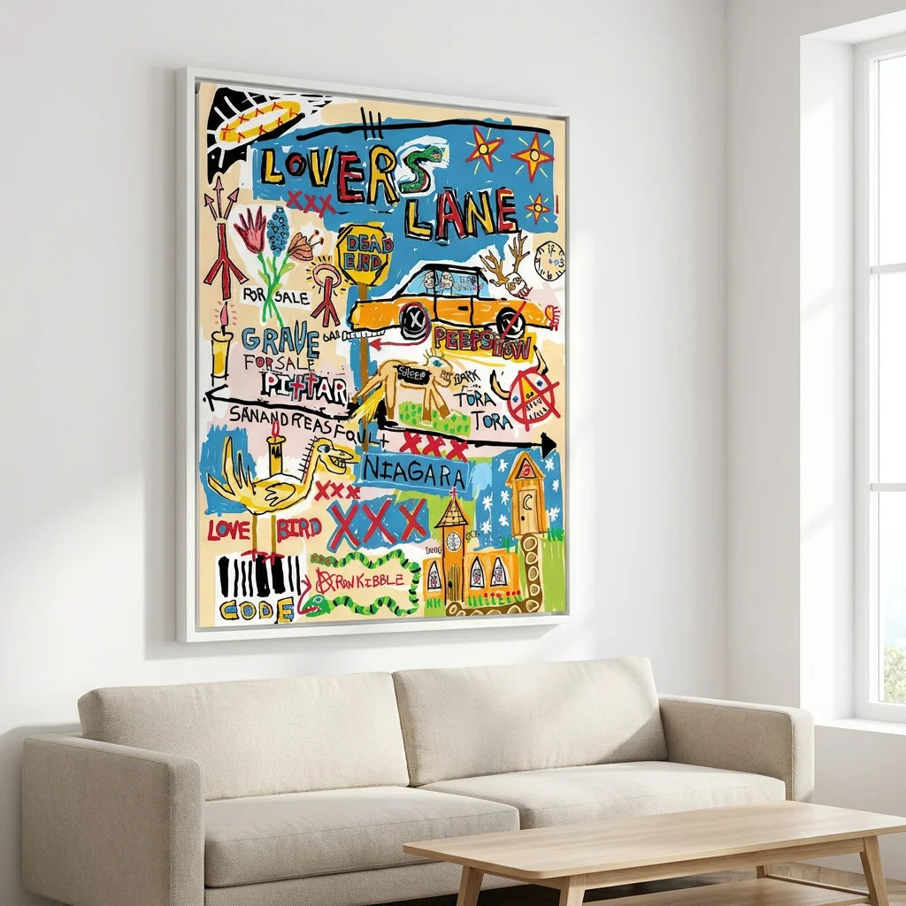 Tableau Basquiat Rêves Urbains - 40x60cm / Cadre Blanc - Tableau Basquiat