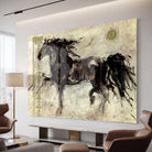 Cheval noir abstrait en peinture encre et textures vintage