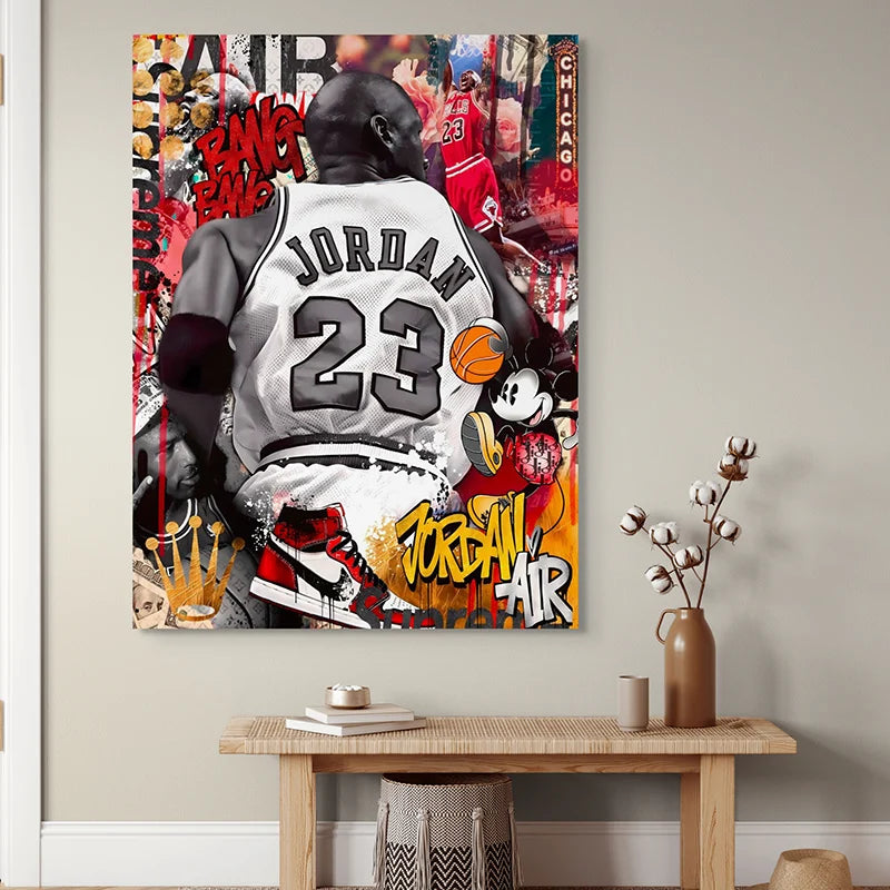 Décoration murale basket Jordan 23, rouge noir blanc, ambiance Chicago