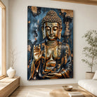 Grand tableau Bouddha méditation aux tons bleu, noir et doré