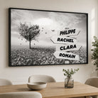 Idée cadeau famille avec tableau arbre cœur rouge personnalisé