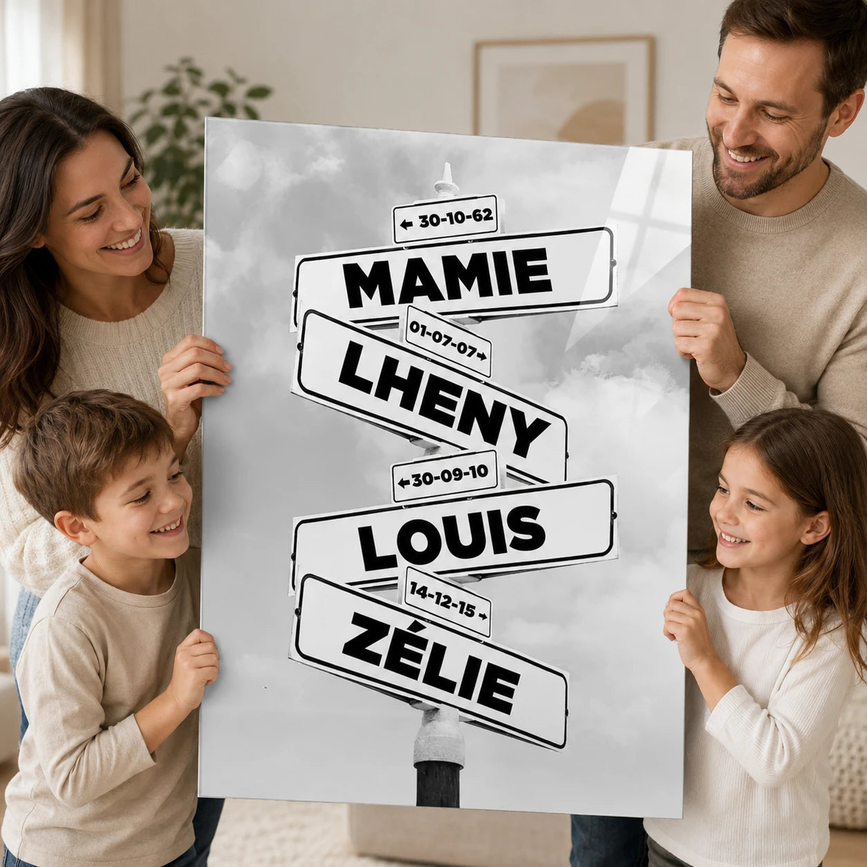 Idée cadeau famille avec tableau prénoms personnalisés
