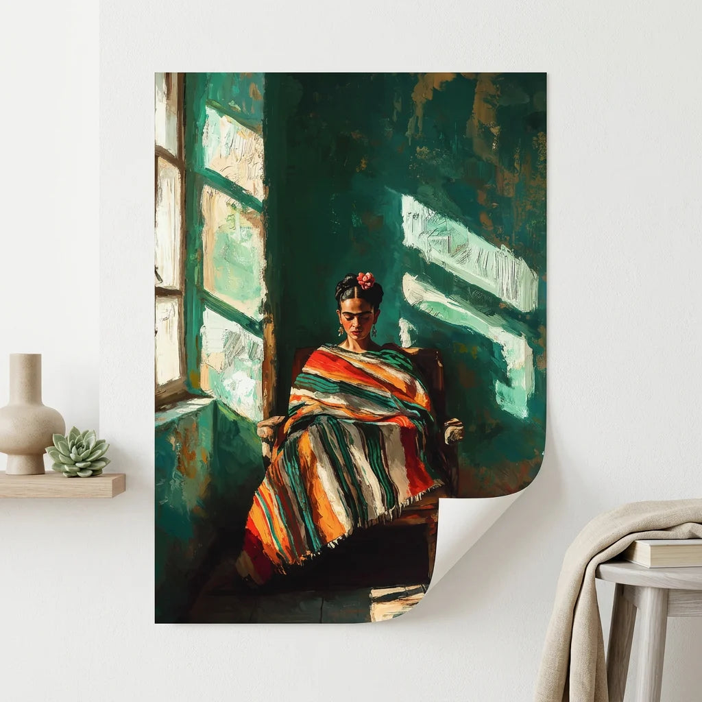 Illustration Frida Kahlo moderne avec ambiance mexicaine chaleureuse