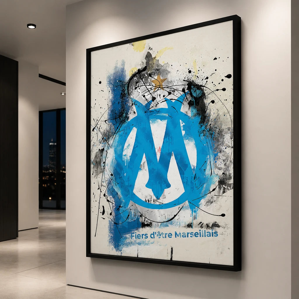 Tableau Olympique de Marseille Street Graffiti - 40x60cm / Cadre Noir - Tableau OM