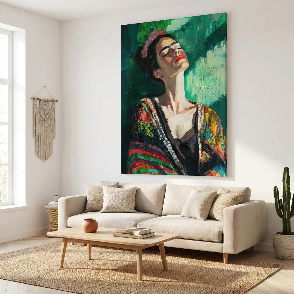 Portrait artistique Frida Kahlo moderne aux couleurs vibrantes