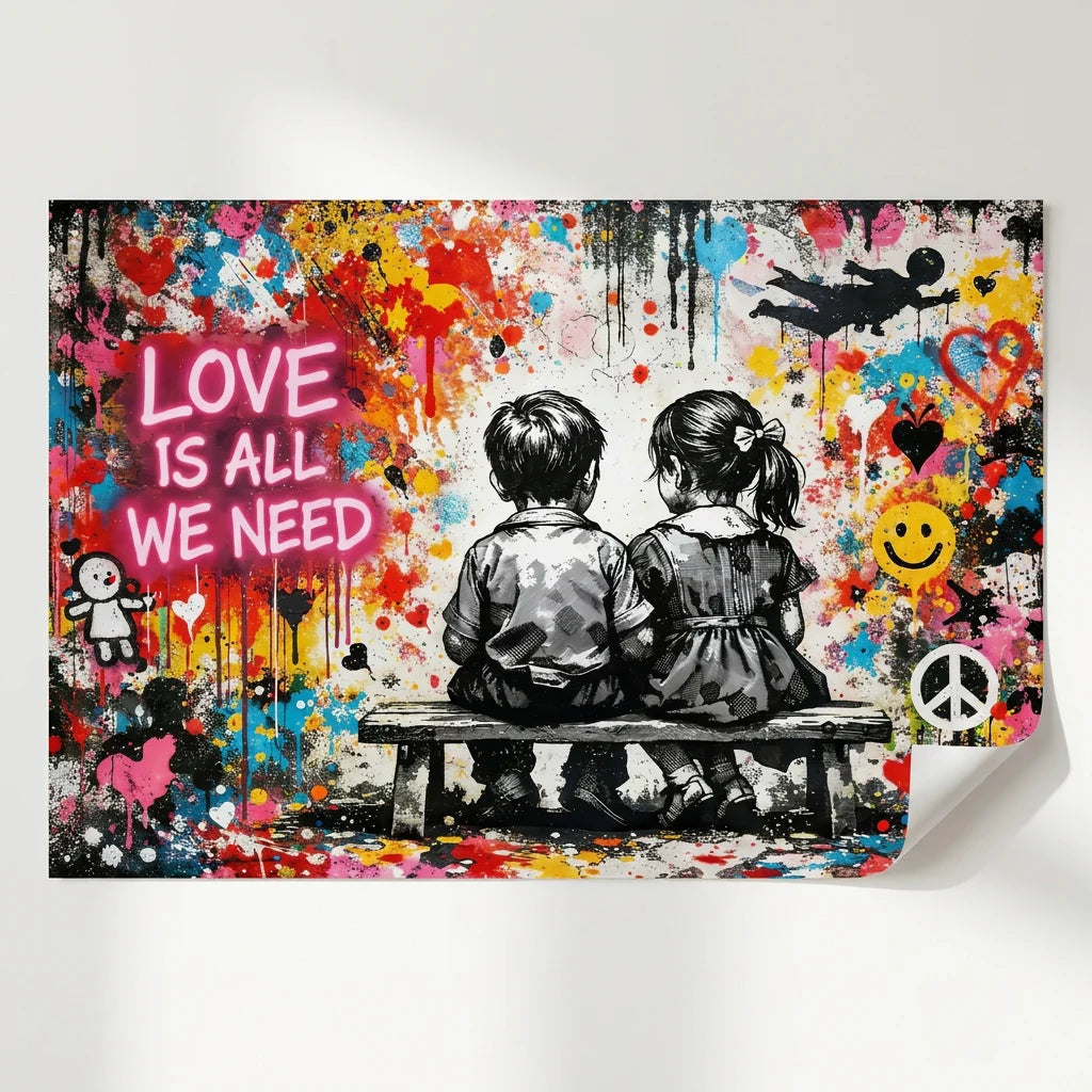 Poster Graffiti Couple Enfants