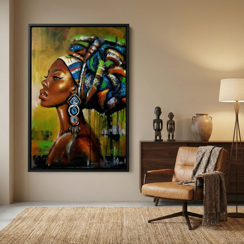 Tableau Afrique avec femme élégante et bijoux ethniques