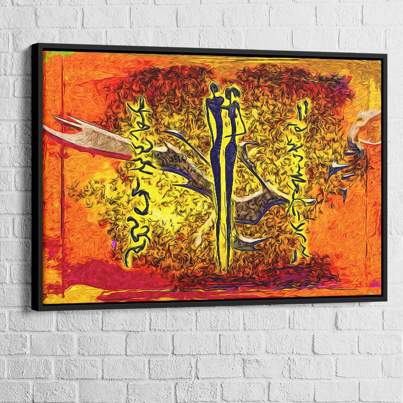Tableau Afrique cadre noir – couple amoureux style moderne