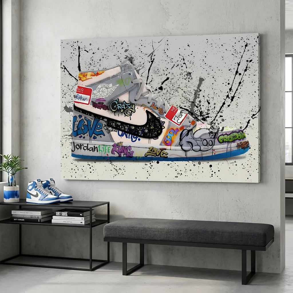 Tableau Air Dior King style sneaker graffiti