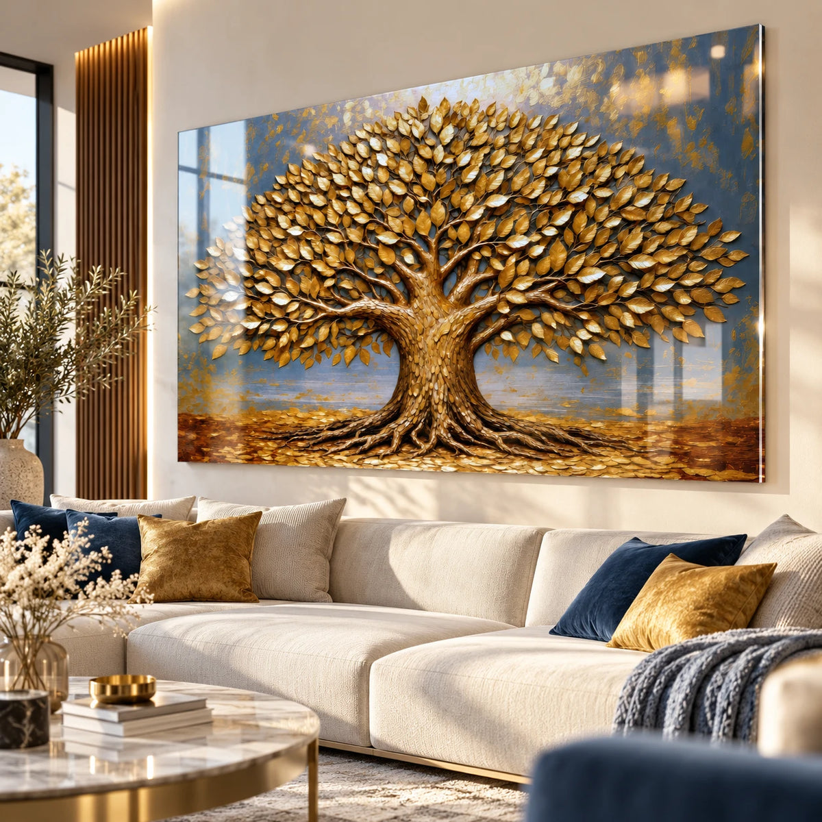 Tableau Arbre de Vie Or sur fond bleu