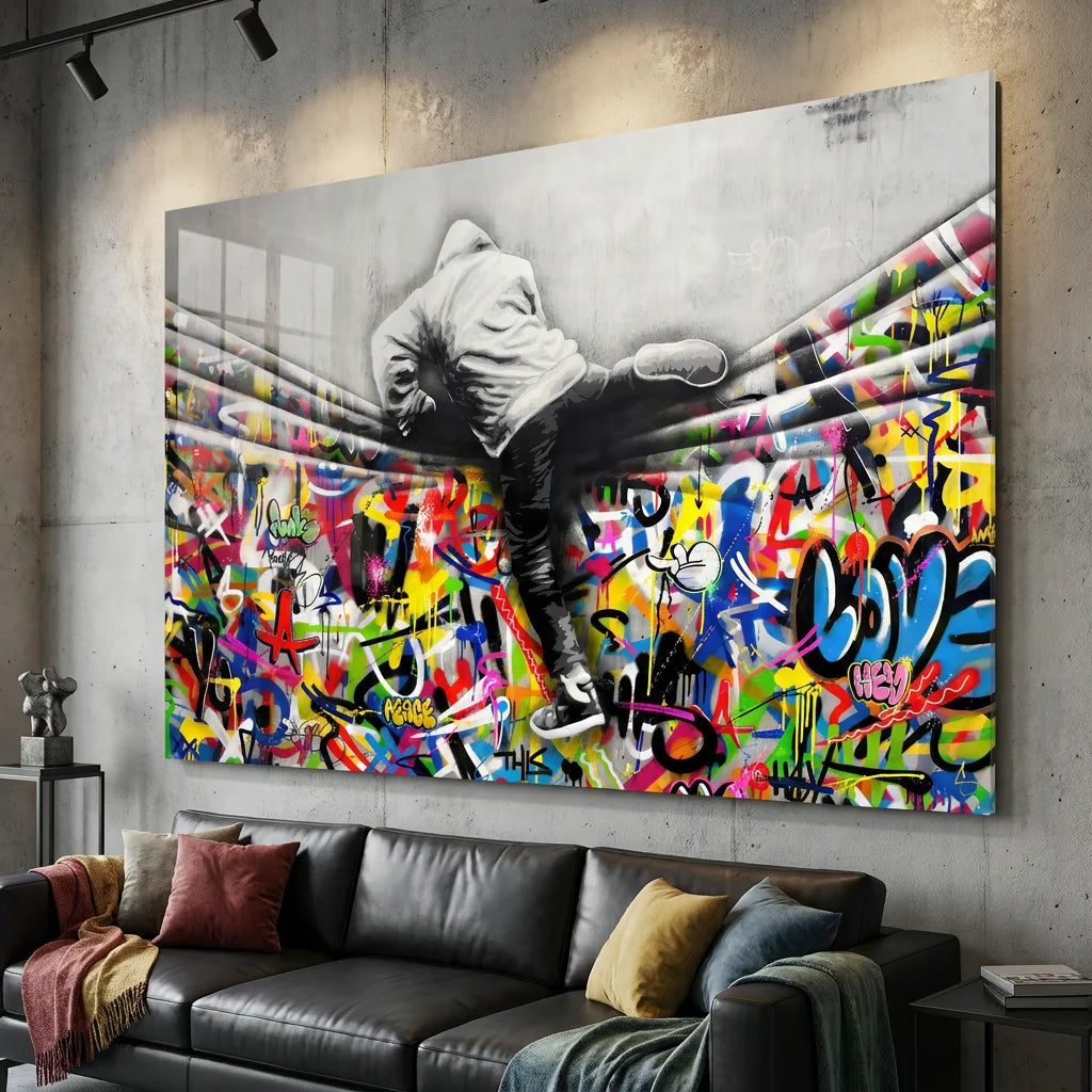 Tableau Banksy Le Mur style art urbain moderne