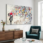 Tableau Banksy avec silhouette et envolée de papillons