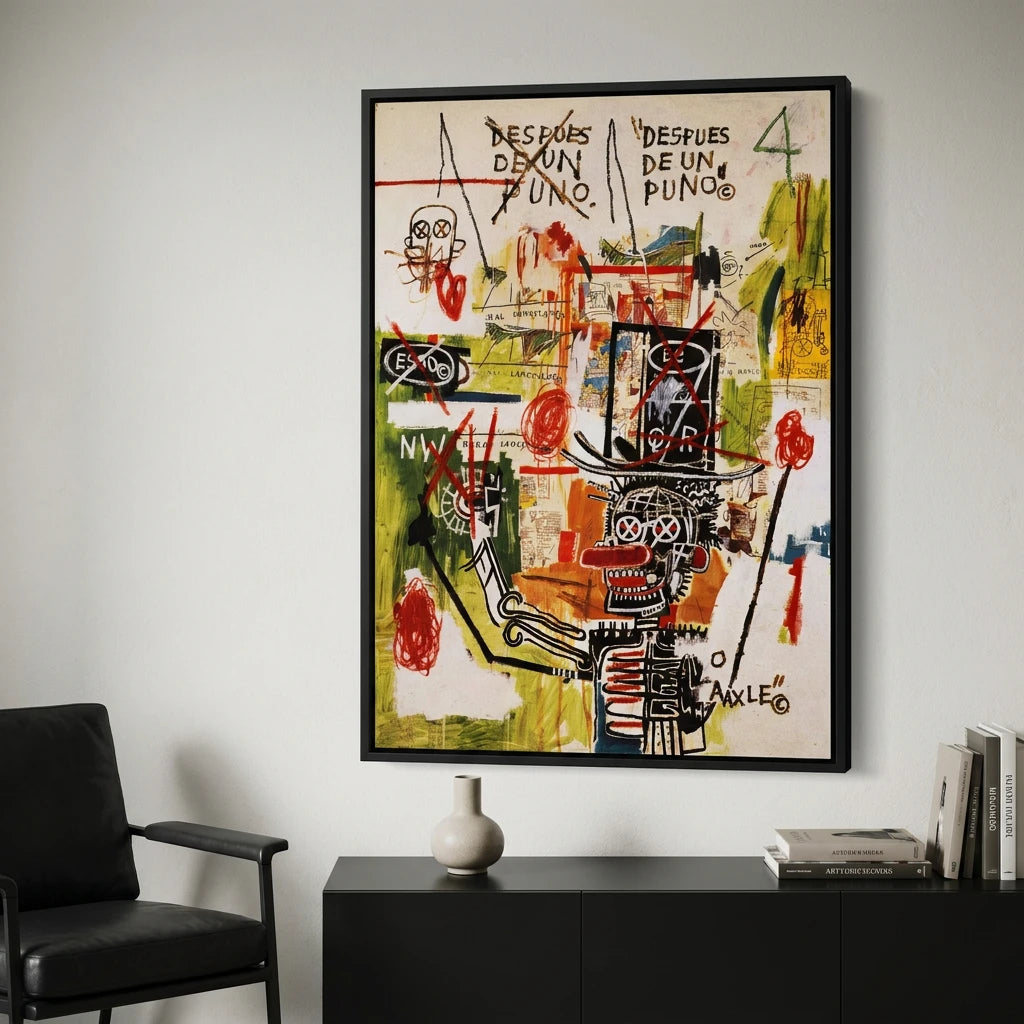 Tableau art brut Basquiat After Puno aux tons vert rouge et noir