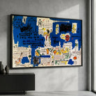 Tableau Basquiat Ascent avec fond bleu et symboles urbains