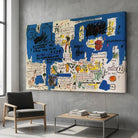 Tableau Basquiat Ascent style art brut bleu contemporain