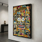 Tableau Basquiat Chaos des Crânes Célestes ambiance galerie urbaine