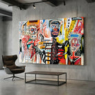 Tableau Basquiat Philistines 1982 style art brut coloré