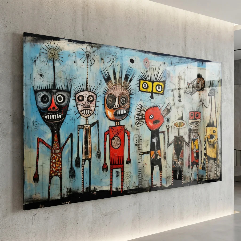 Tableau Basquiat Tribal Children avec personnages tribaux colorés