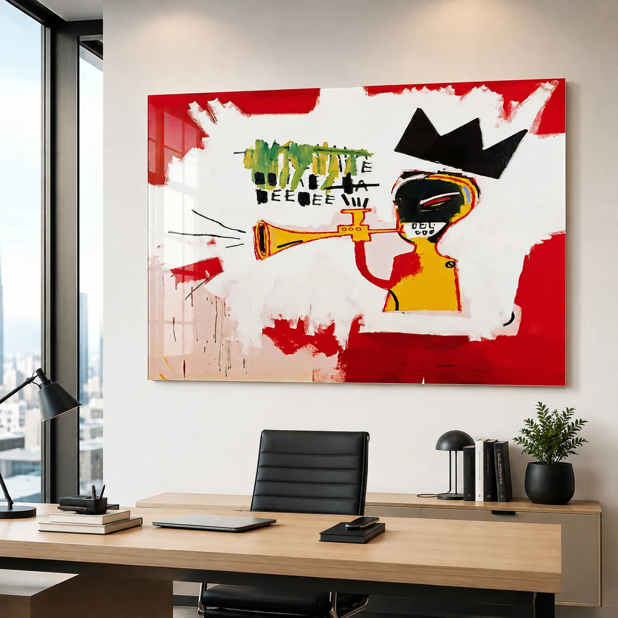 Tableau Basquiat Trumpet en Plexiglas – effet brillant et léger reflet