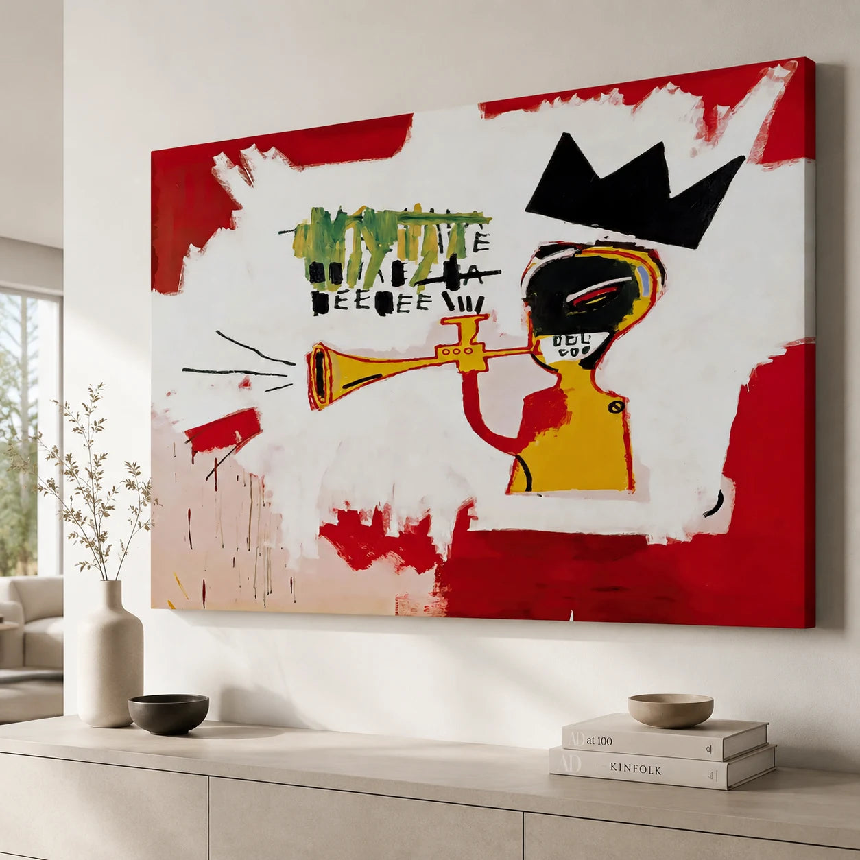 Tableau Basquiat Trumpet – œuvre street art avec musicien à la trompette
