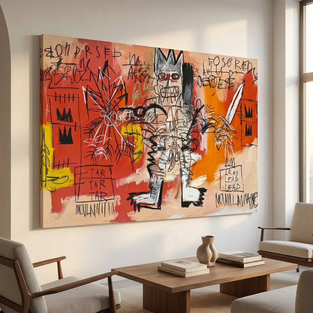 Tableau Basquiat Warrior Graffiti style art brut contemporain