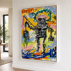Tableau Basquiat Warrior avec cadre flottant blanc – tableau néo-expressionniste